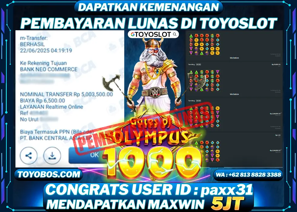 BUKTI KEMENANGAN Gates of Olympus 1000 Rp5,000,000- LUNAS